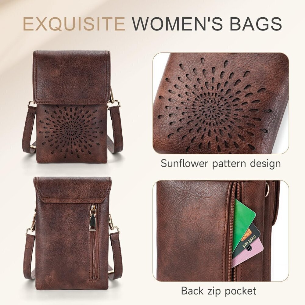 Small Leather Crossbody Bag Women Phone Wallet Purse with Adjustable Strap - Picture 6 of 6